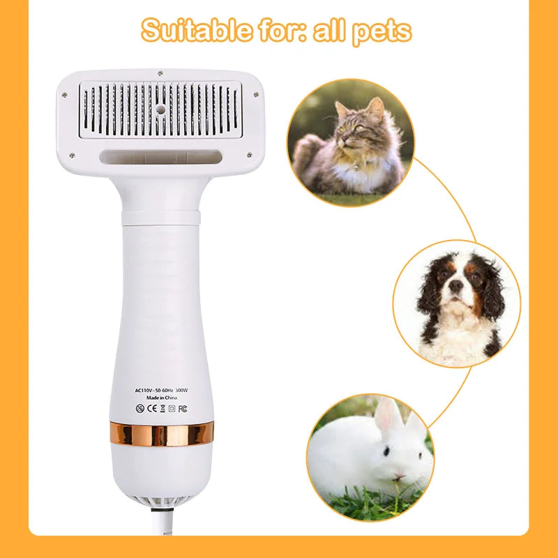 2-In-1 Pet Dryer & Comb | Quiet Operation | Grooming Brush | Adjustable Temperature