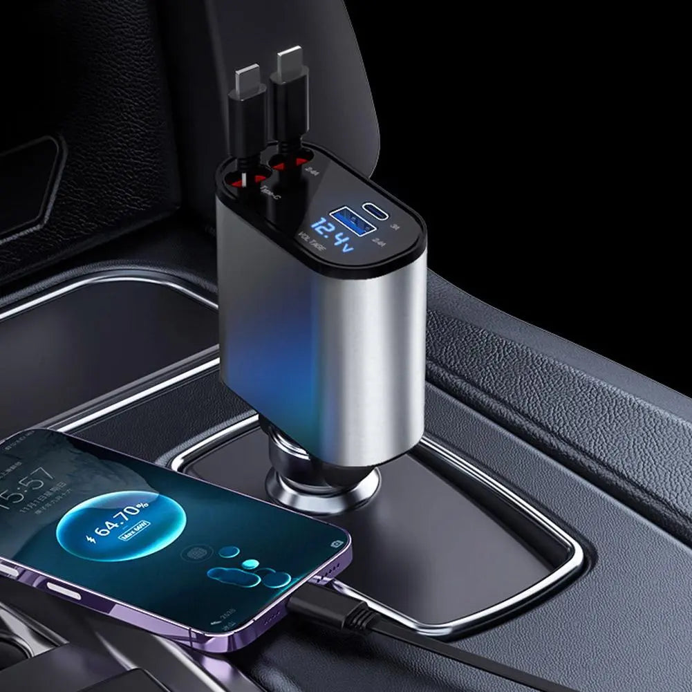 100W 4-IN-1 Retractable Car Charger