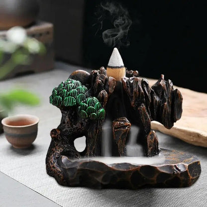 Mountain Waterfall Backflow Incense Burner - Handmade Zen Holder